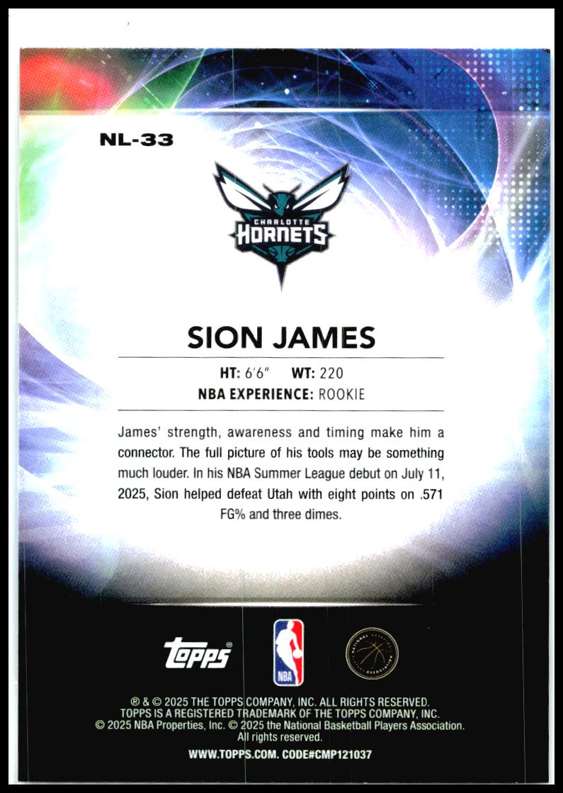 2025-26 Topps No Limit #NL-33 Sion James Charlotte Hornets