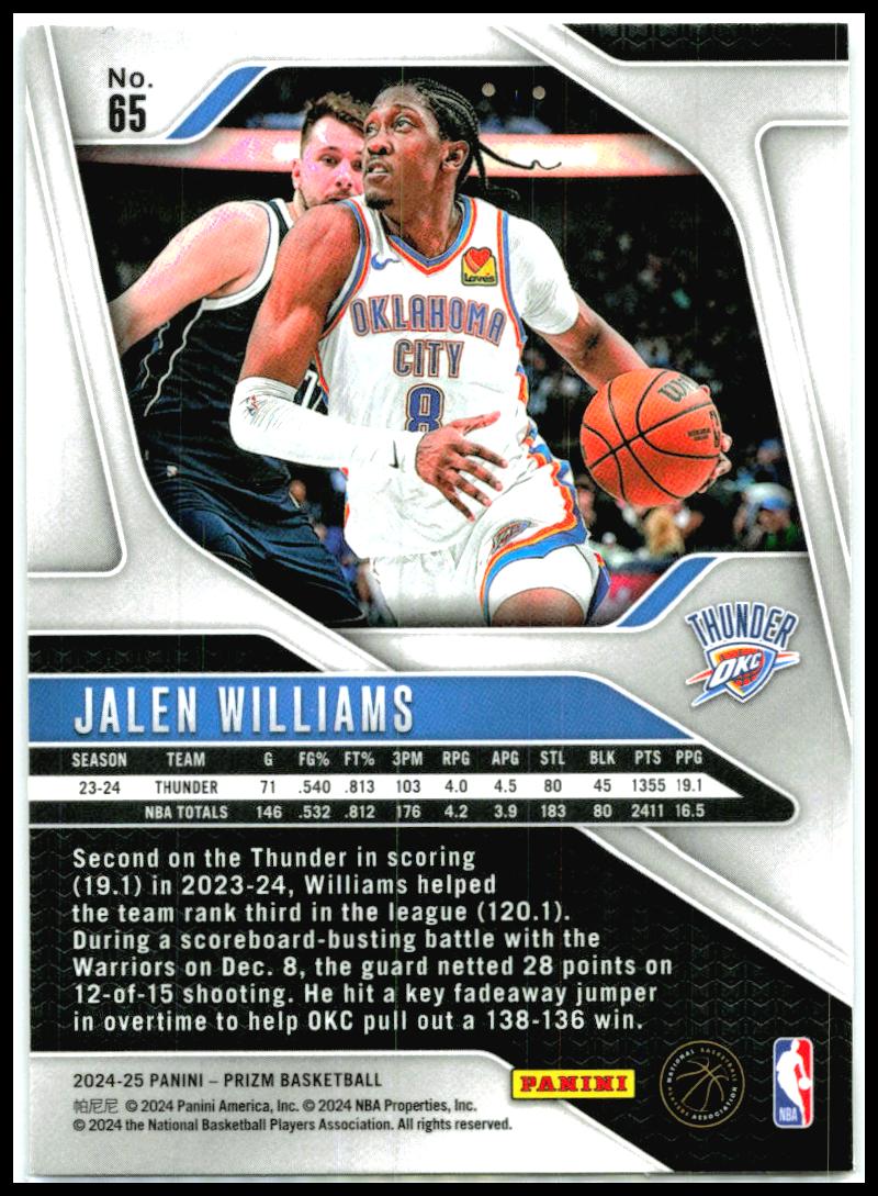 2024-25 Panini Prizm #65 Jalen Williams Oklahoma City Thunder