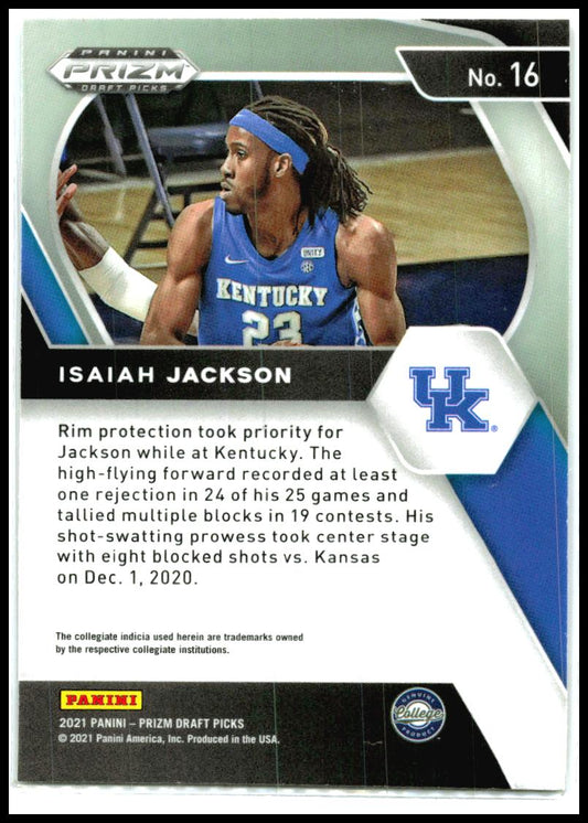 2021 Panini Prizm Draft Picks #16 Isaiah Jackson Kentucky Wildcats