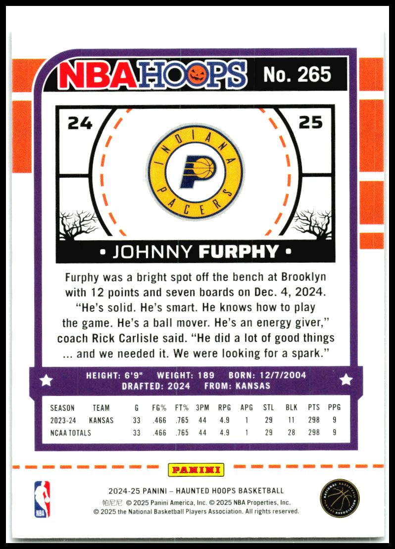 2024-2025 Haunted Hoops Holo Webs SP #265 Johnny Furphy Pacers