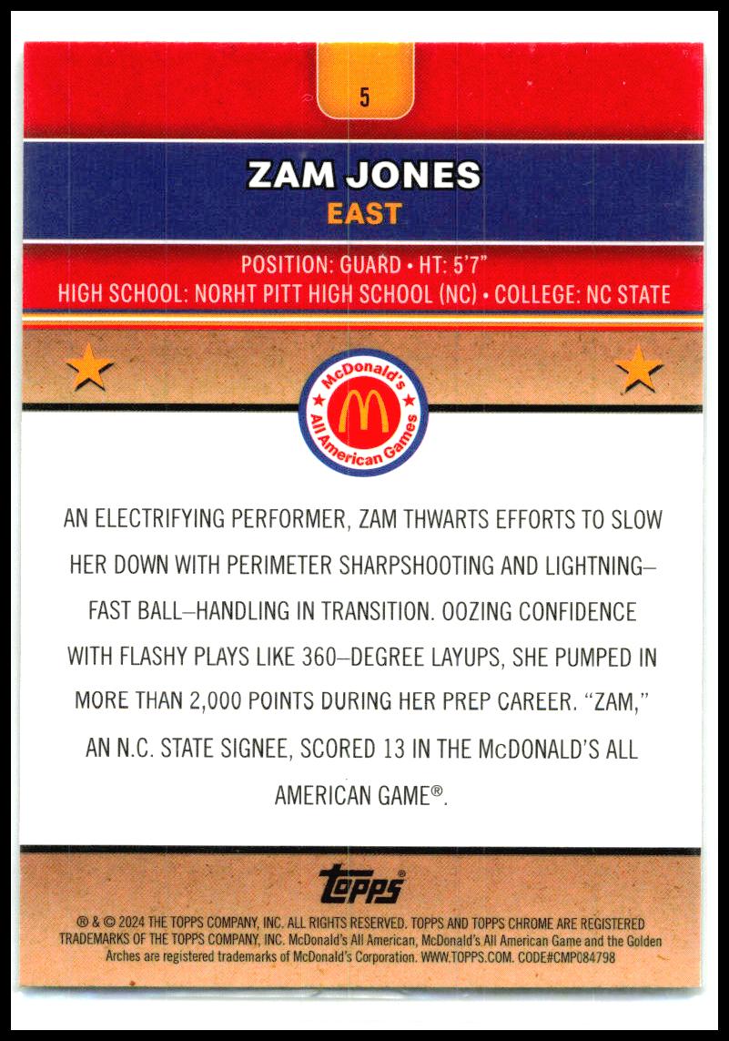 2024 Topps Chrome McDonald's All-American RayWave Refractor #5 Zamareya Jones