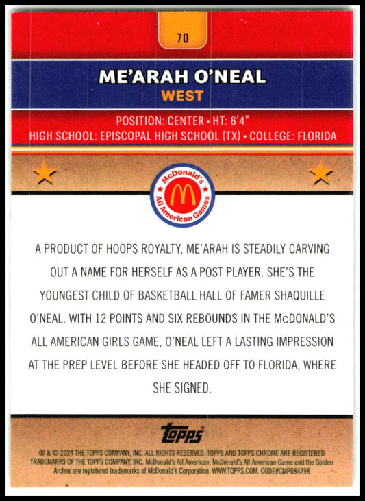 2024 Topps Chrome McDonald's All-American RayWave #70 Me’Arah O’Neal