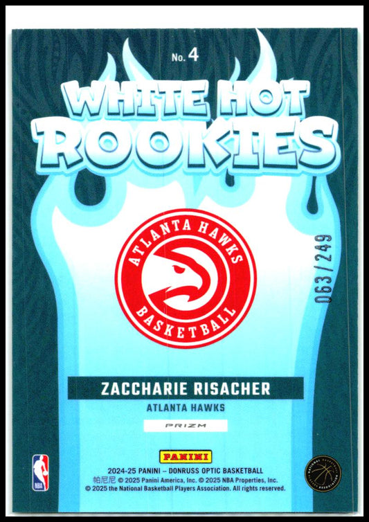 2024-25 Donruss Optic White Hot Rookies Hyper Green #4 Zaccharie Risacher Hawks