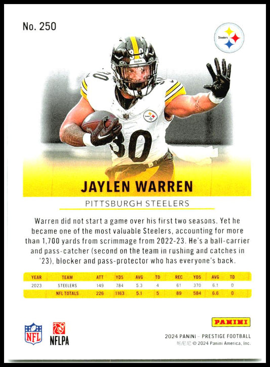 2024 Panini Prestige #250 Jaylen Warren Pittsburgh Steelers