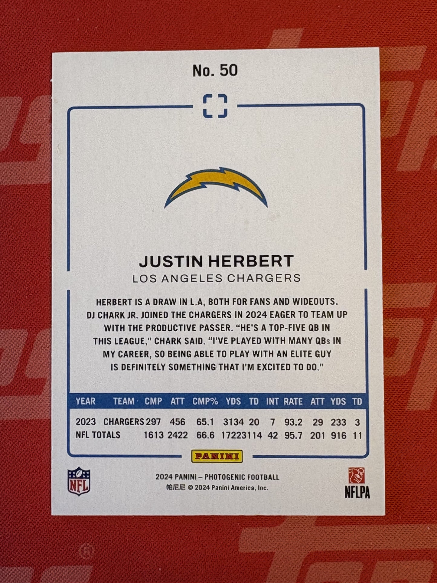 2024 Panini Photogenic #50 Justin Herbert Los Angeles Chargers