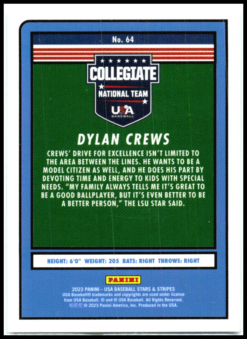 2023 Panini Stars & Stripes USA Baseball #64 Dylan Crews