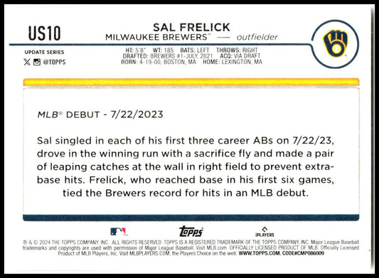 2024 Topps Update First Card #US10 Sal Frelick #/1 Milwaukee Brewers