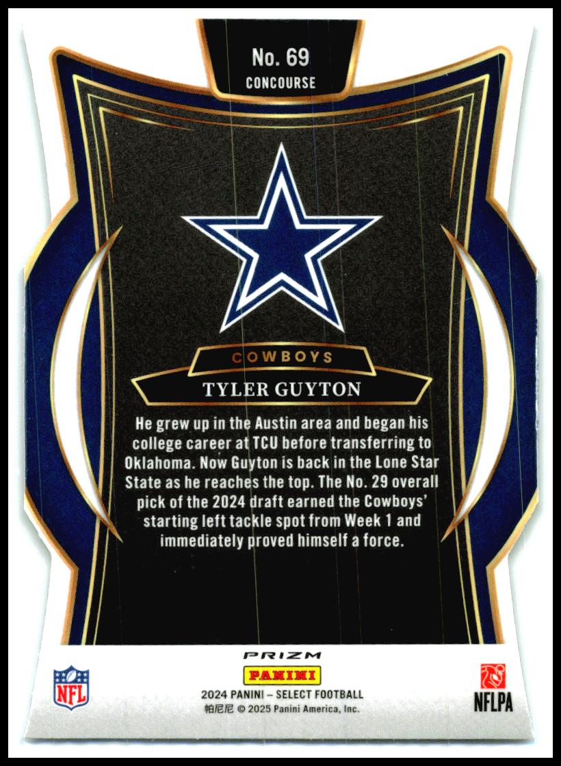 2024 Panini Select Silver Prizm Die Cut #69 Tyler Guyton Rookie Dallas Cowboys