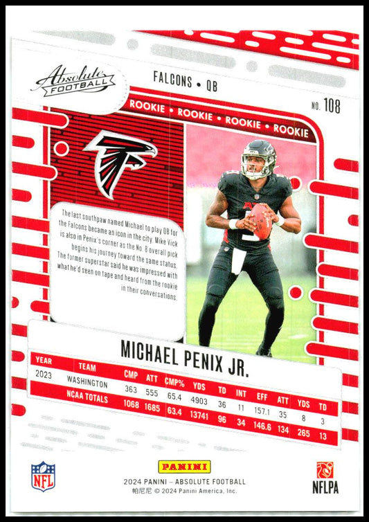 2024 Panini Absolute Red #108 Michael Penix Jr. Atlanta Falcons