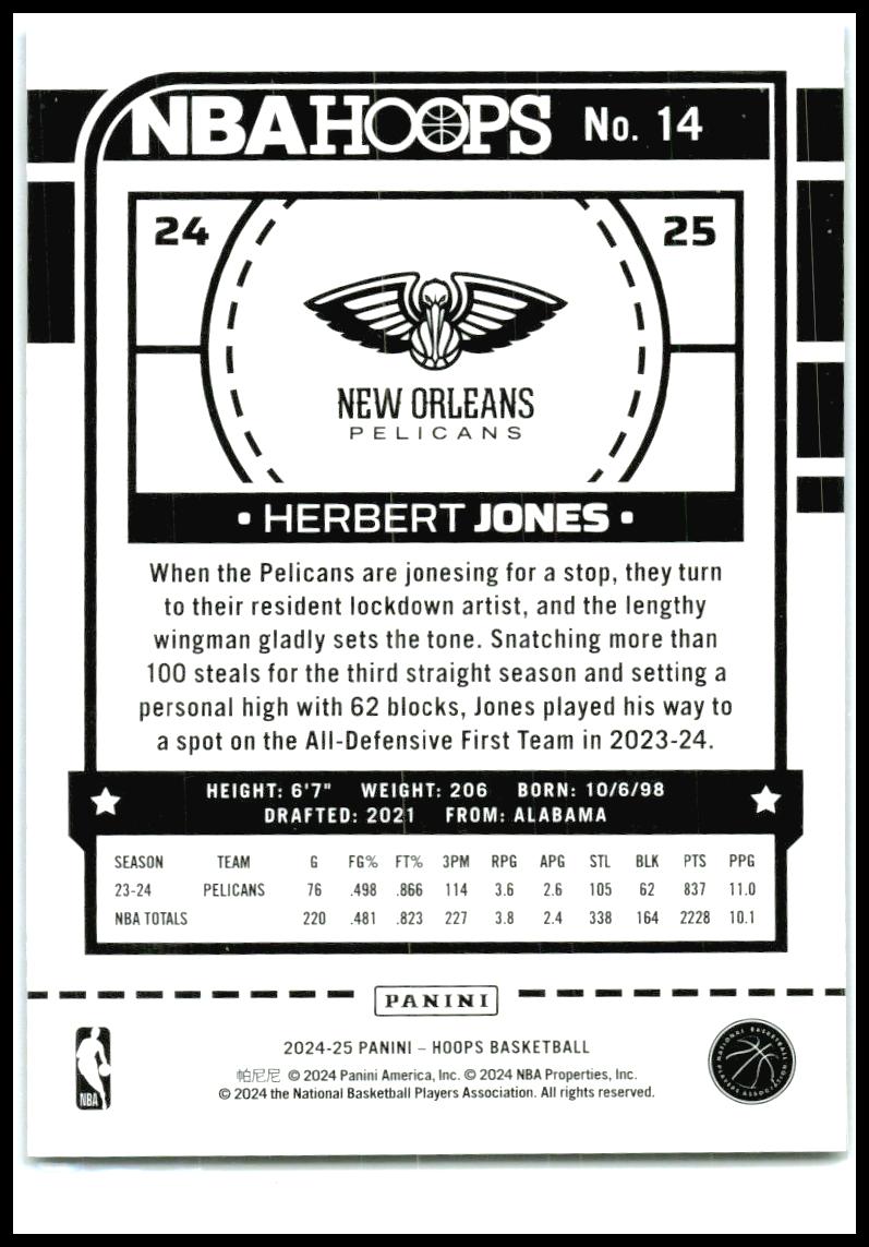2024-25 Hoops Blue Scope #14 Herbert Jones #/99 New Orleans Pelicans