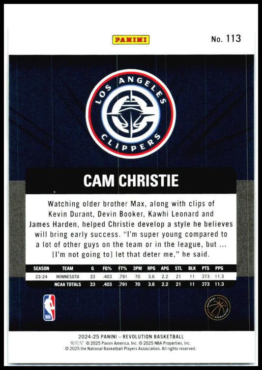 2024-25 Panini Revolution #113 Cam Christie Rookie Los Angeles Clippers