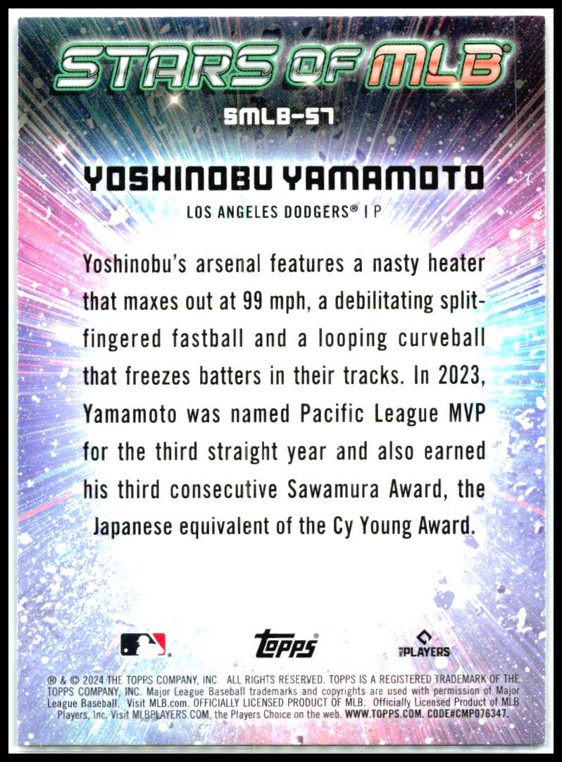 2024 Topps Stars of MLB #SMLB-57 Yoshinobu Yamamoto Los Angeles Dodgers