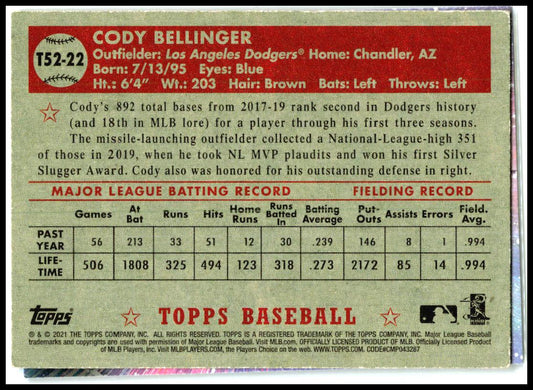 2021 Topps 1952 Topps Redux #T52-22 Cody Bellinger Los Angeles Dodgers