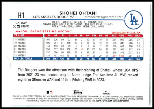 2024 Topps Holiday #H1 Shohei Ohtani Los Angeles Dodgers