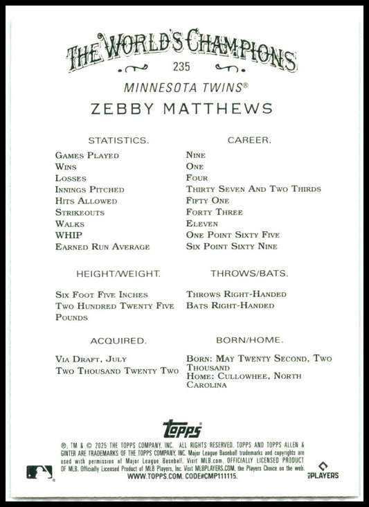 2025 Topps Allen & Ginter Chrome #235 Zebby Matthews