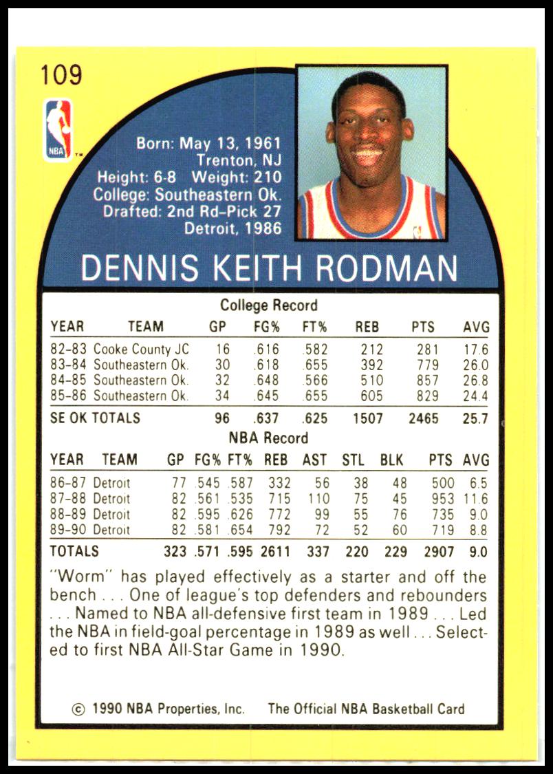 1990-91 Hoops #109 Dennis Rodman Detroit Pistons