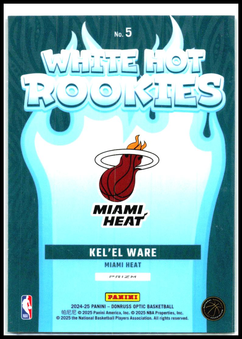 2024-25 Donruss Optic White Hot Rookies Purple #5 Kel'el Ware Miami Heat