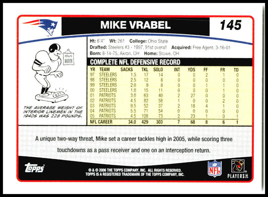 2006 Topps #145 Mike Vrabel New England Patriots