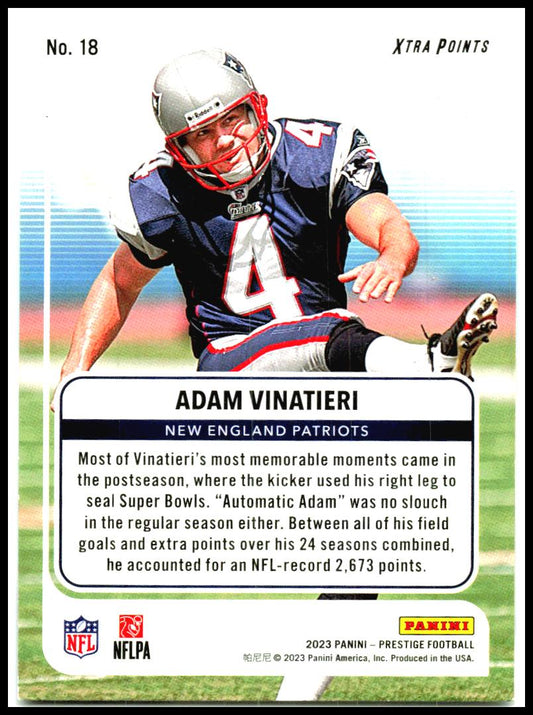 2023 Panini Prestige For the Record #18 Adam Vinatieri New England Patriots