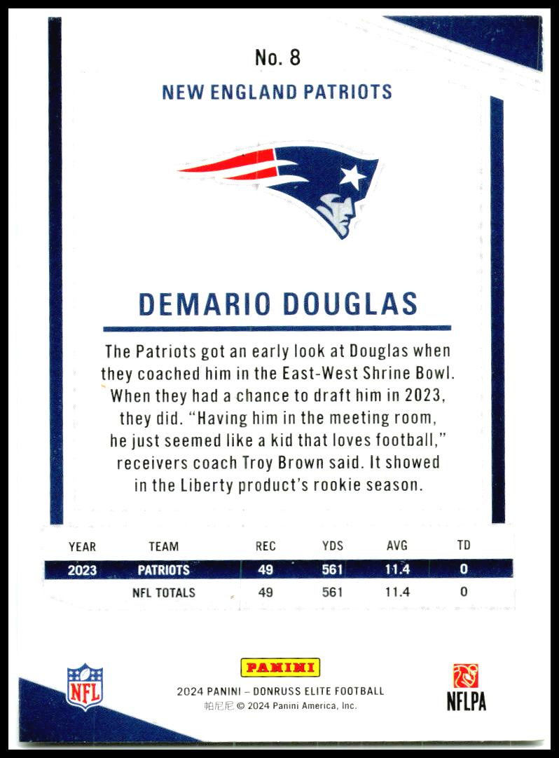 2024 Donruss Elite #8 Demario Douglas New England Patriots