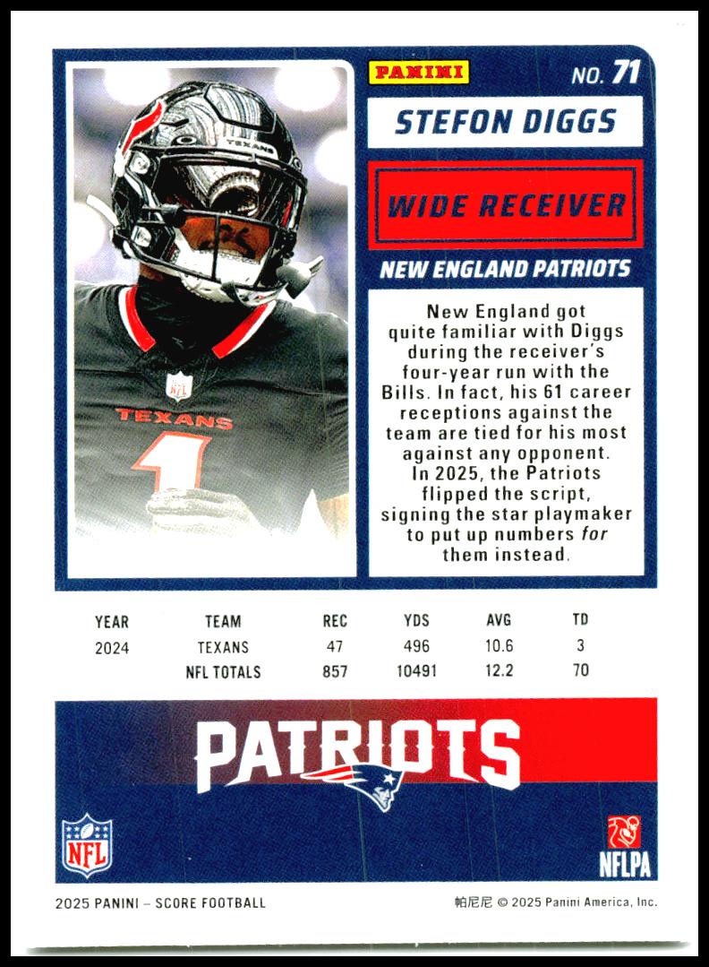 2025 Score #71 Stefon Diggs New England Patriots