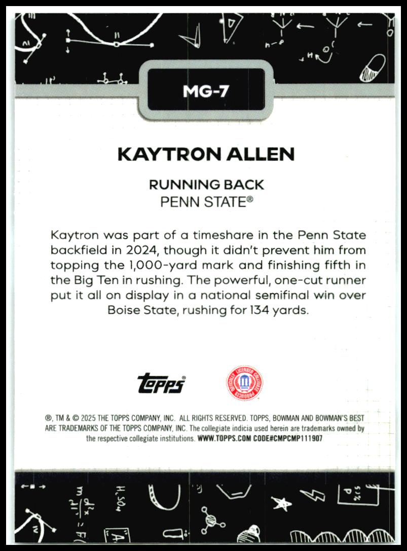 2025 Bowman University Best Making The Grade #MG-7 Kaytron Allen Penn State