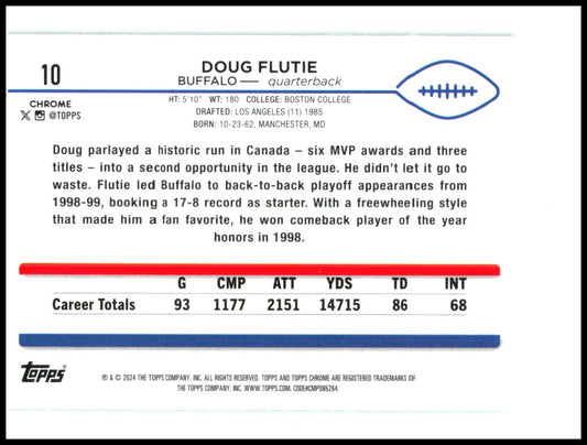 2024 Topps Chrome #10 Doug Flutie Buffalo Bills