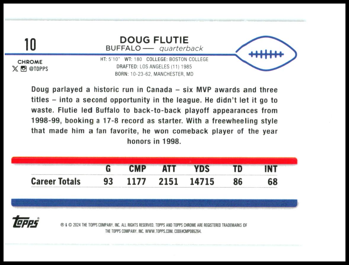 2024 Topps Chrome #10 Doug Flutie Buffalo Bills