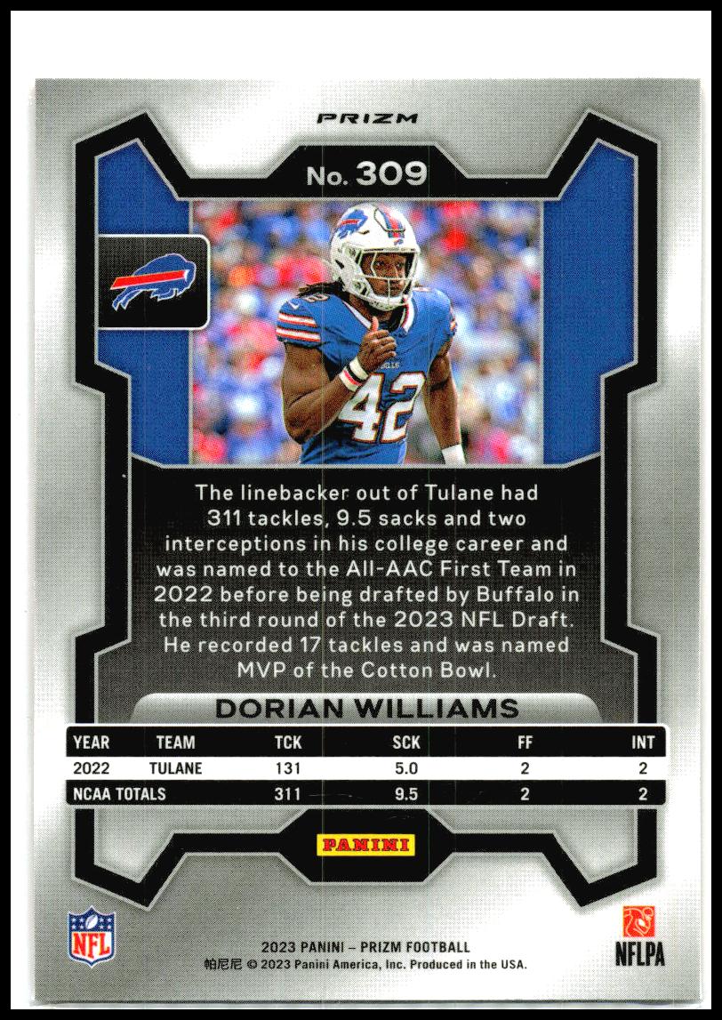 2023 Panini Prizm Lazer #309 Dorian Williams Buffalo Bills