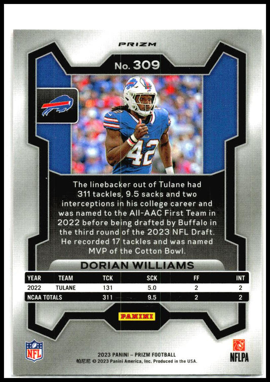2023 Panini Prizm Lazer #309 Dorian Williams Buffalo Bills