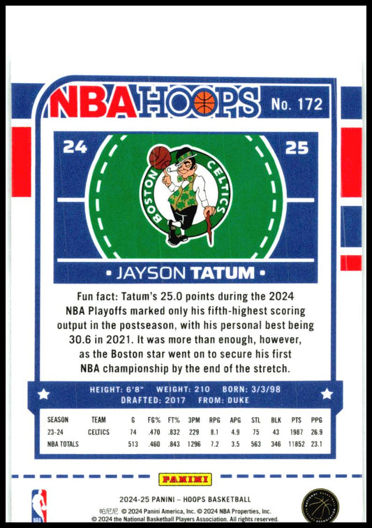 2024-25 Hoops #172 Jayson Tatum Boston Celtics