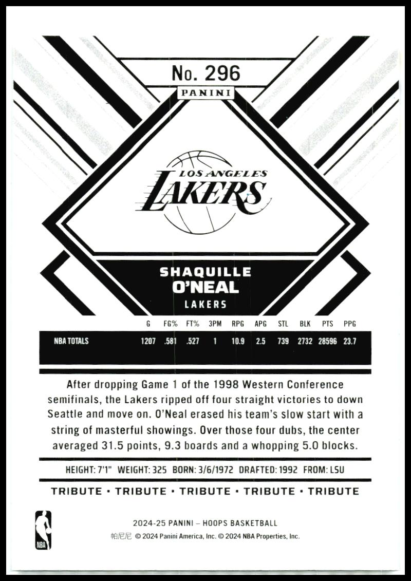 2024-25 Hoops #296 Shaquille O'Neal Los Angeles Lakers