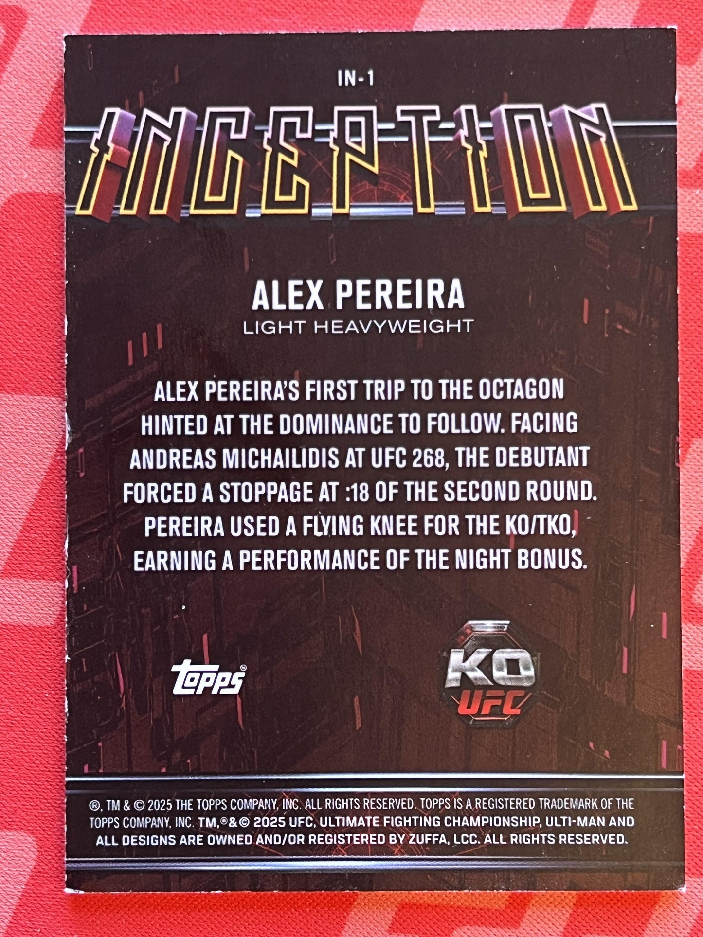 2025 Topps Knockout UFC Inception #IN-1 Alex Pereira