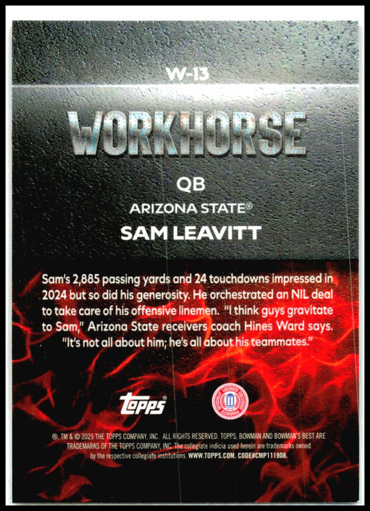 2025 Bowman University Best Workhorse #W-13 Sam Leavitt Arizona State Sun Devils