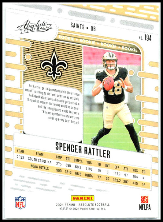 2024 Panini Absolute Retail #194 Spencer Rattler Rookie New Orleans Saints