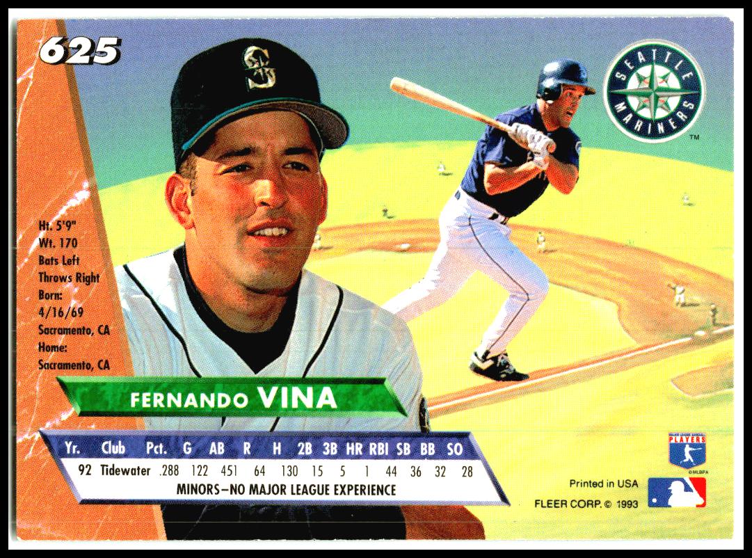 1993 Ultra #625 Fernando Vina Rookie Seattle Mariners
