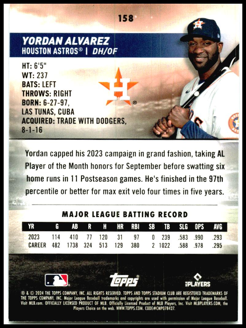 2024 Stadium Club #158 Yordan Alvarez Houston Astros
