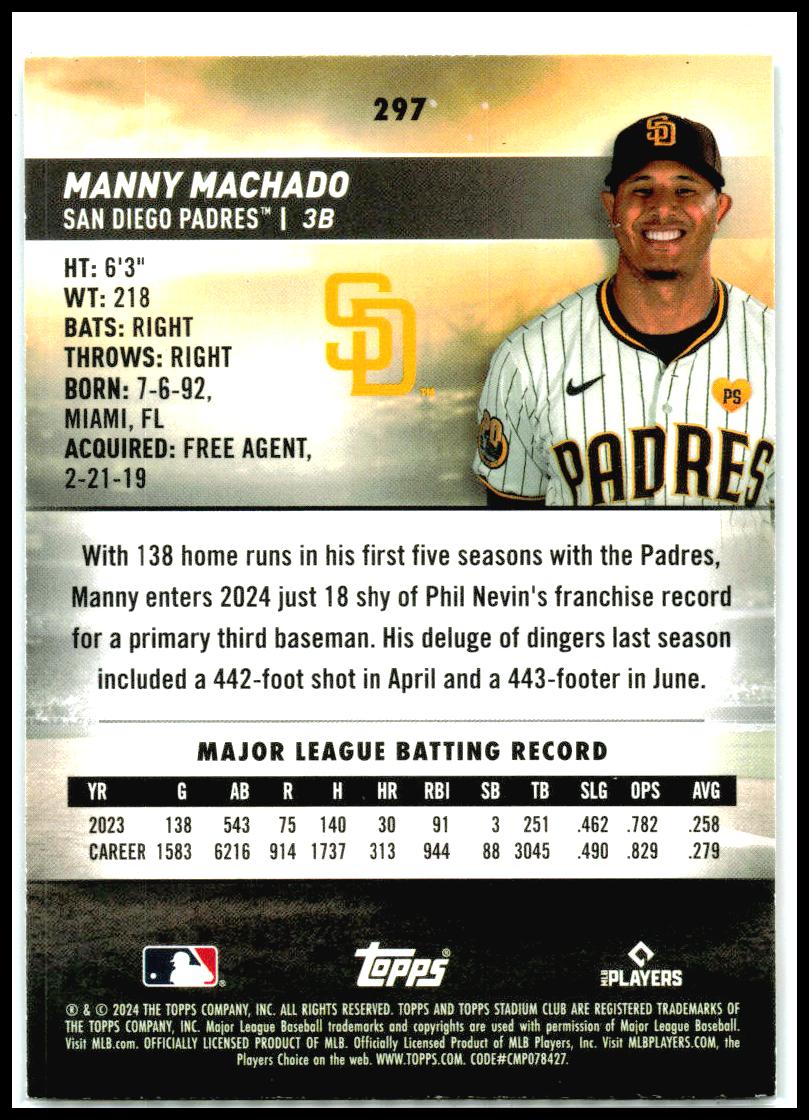 2024 Stadium Club #297 Manny Machado San Diego Padres