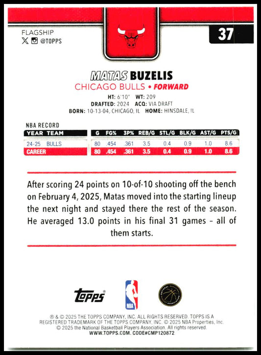 2025-26 Topps #37 Matas Buzelis Chicago Bulls
