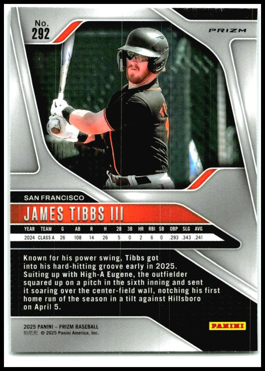 2025 Panini Prizm Silver Prizms #292 James Tibbs III San Francisco Giants