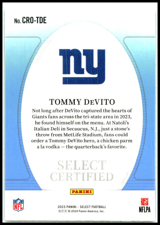 2023 Panini Select Select Certified Rookies Prizm #CRO-TDE Tommy DeVito Giants