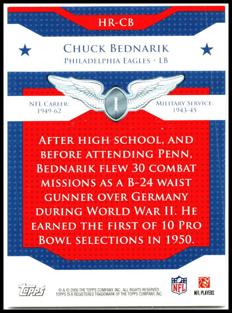 2008 Topps NFL Honor Roll #HR-CB Chuck Bednarik Philadelphia Eagles