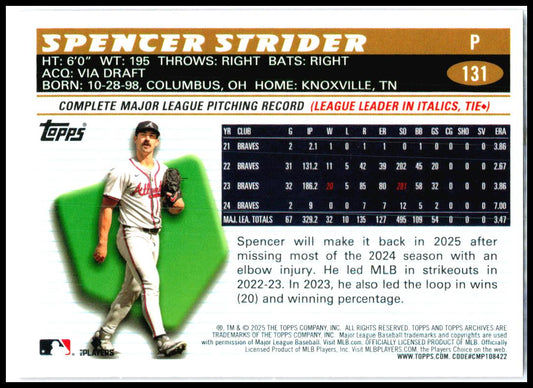 2025 topps archives Pink #131 Spencer Strider