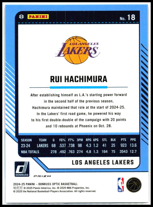 2024-25 Donruss Optic Hyper Pink #18 Rui Hachimura Los Angeles Lakers