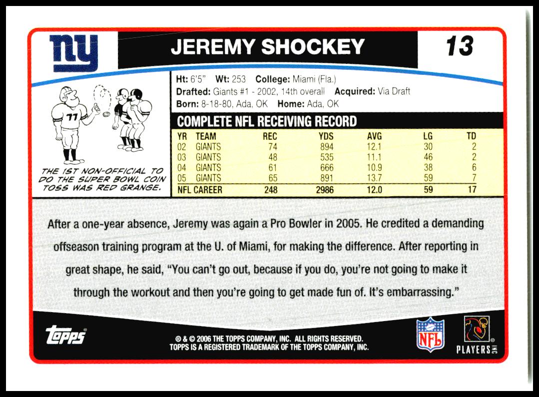 2006 Topps New York Giants #NYG1 Jeremy Shockey New York Giants