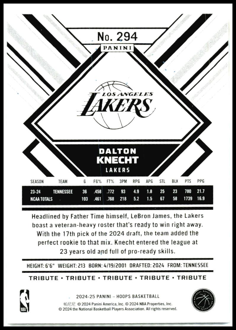 2024-25 Hoops Winter #294 Dalton Knecht Los Angeles Lakers