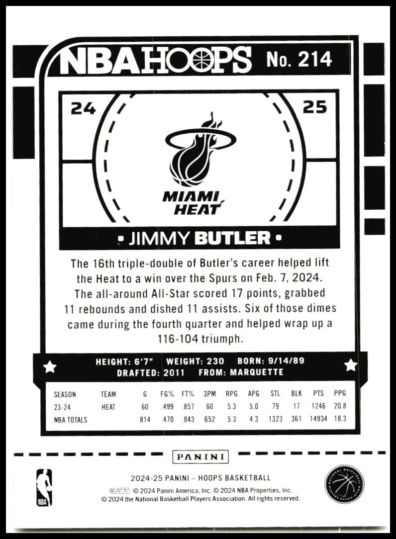 2024-25 Hoops #214 Jimmy Butler Miami Heat