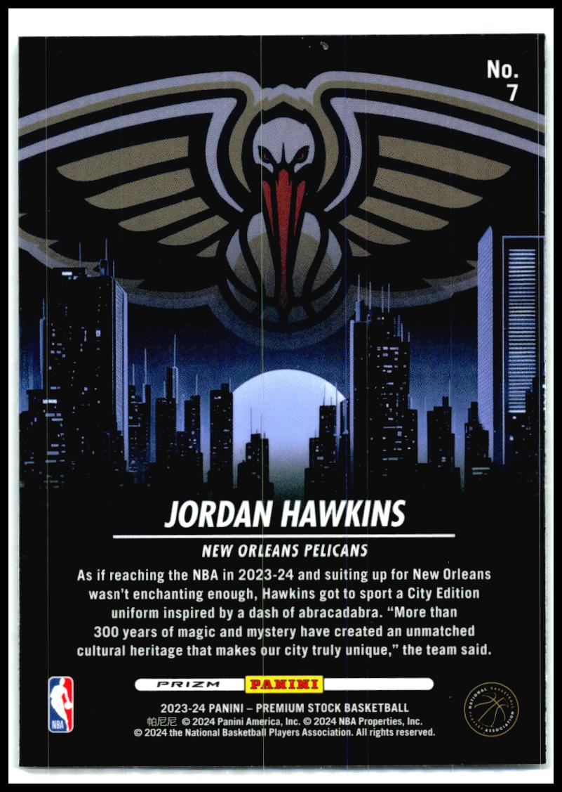 2023-24 Hoops Premium Stock City Edition Silver Prizm #7 Jordan Hawkins Pelicans