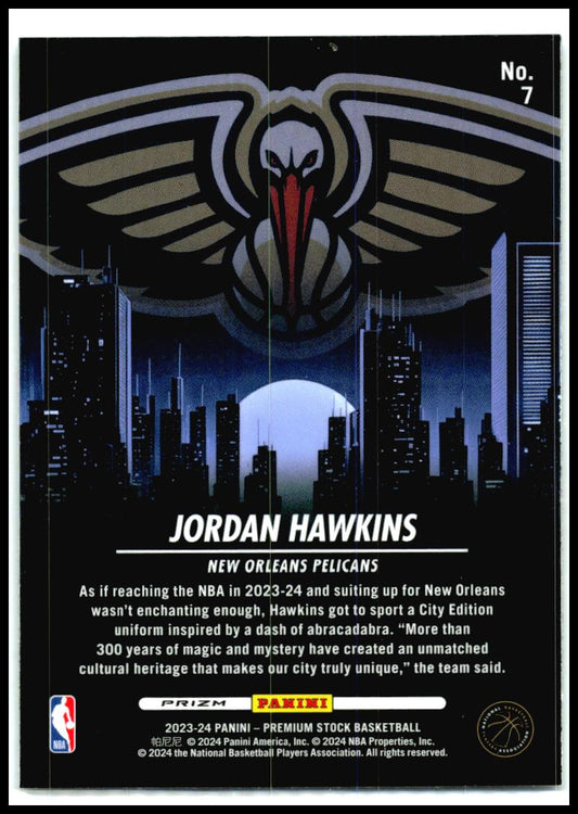 2023-24 Hoops Premium Stock City Edition Silver Prizm #7 Jordan Hawkins Pelicans