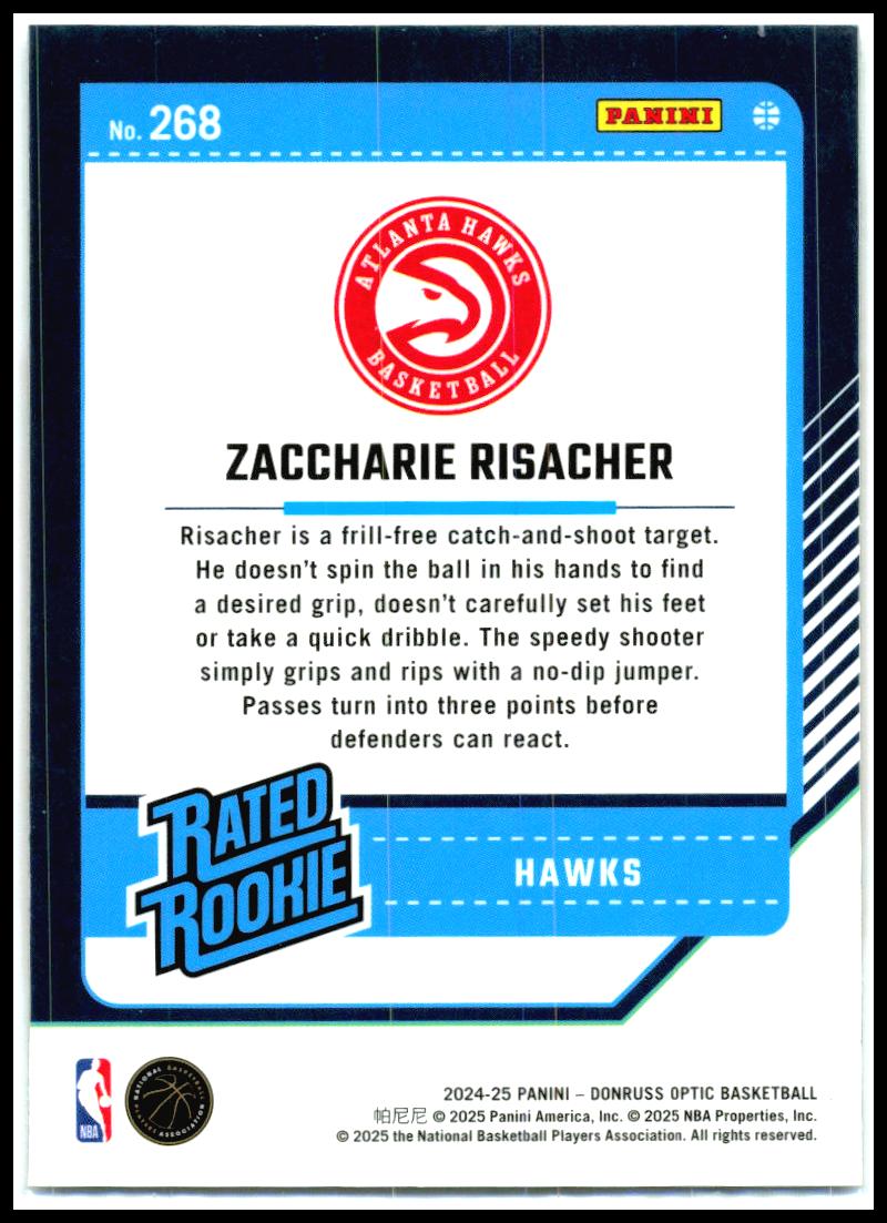 2024-25 Donruss Optic #268 Zaccharie Risacher Rookie Atlanta Hawks